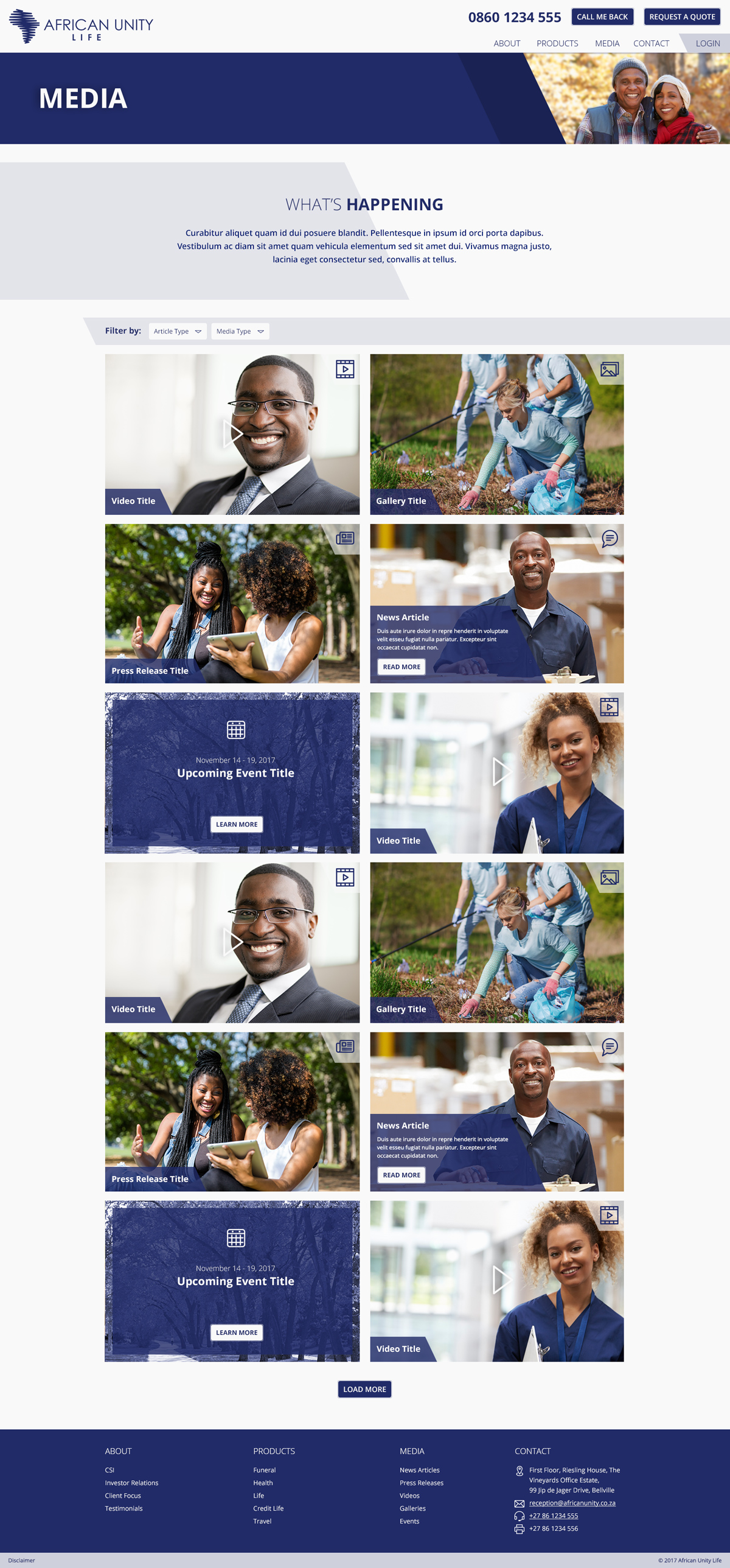 African Unity Life Wireframes and Web Design